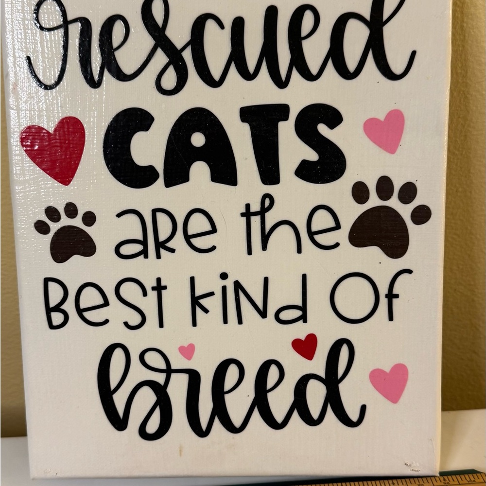 Decorative Cat Sign with Heart and Paw Prints.  8x10
